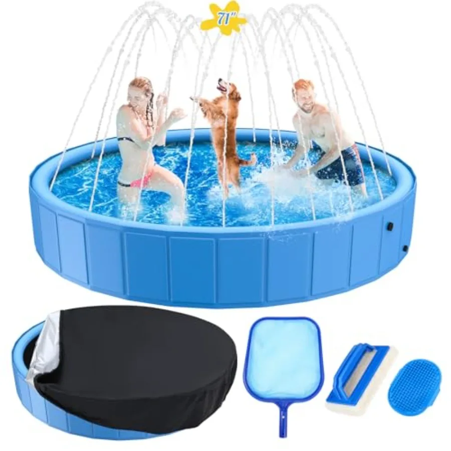 Foldable dog pool for outdoor summer water play, heavy-duty PVC in blue, features sprinkler system, cover included, fits large/
Foldable dog pool for outdoor summer water play, heavy-duty PVC in blue, features sprinkler system, cover included, fits large/