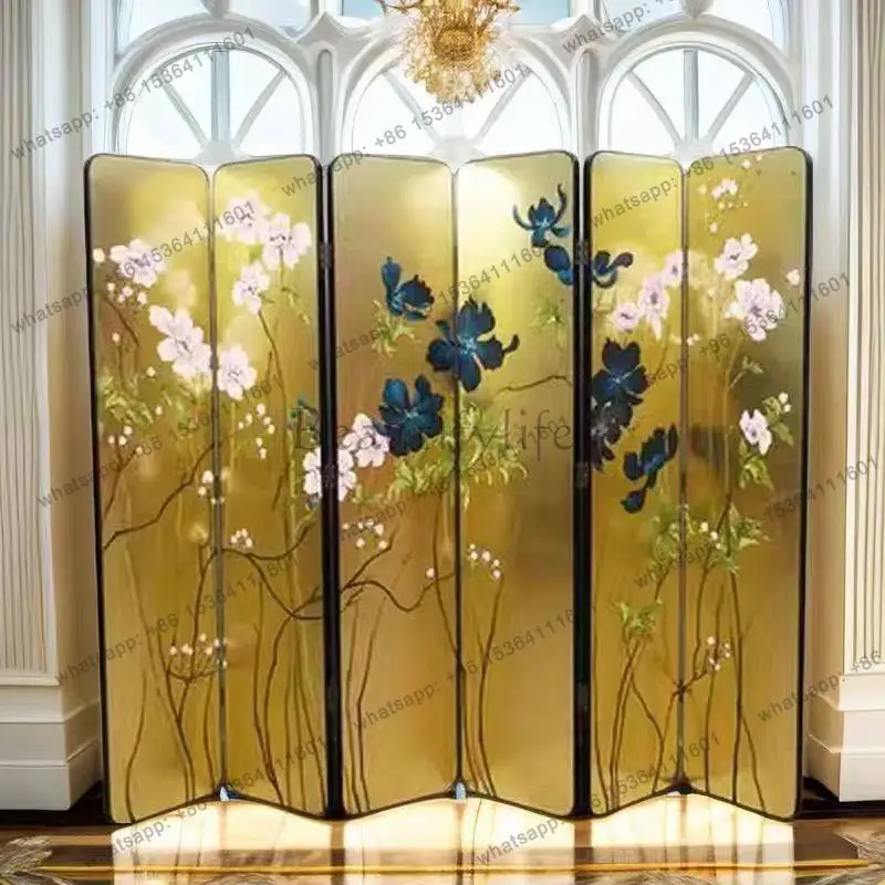 New Chinese gold foil screen pure hand-painted living room office background movable folding partition
New Chinese gold foil screen pure hand-painted living room office background movable folding partition