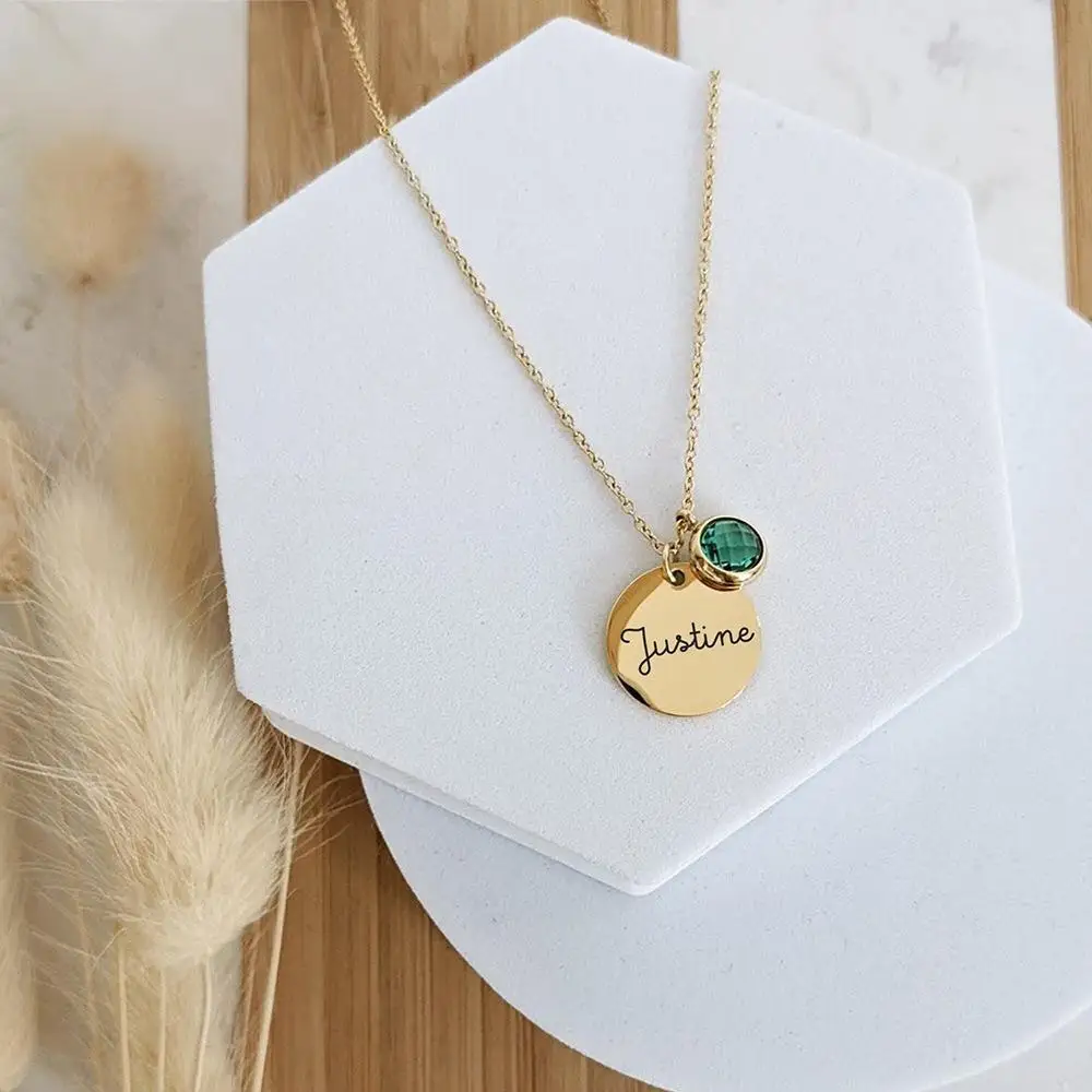 12 Color Birthstone Stainless Steel Necklace DIY Engraved Disc Family Name Pendant Personalized Family Memorial Fashion Jewelry
12 Color Birthstone Stainless Steel Necklace DIY Engraved Disc Family Name Pendant Personalized Family Memorial Fashion Jewelry