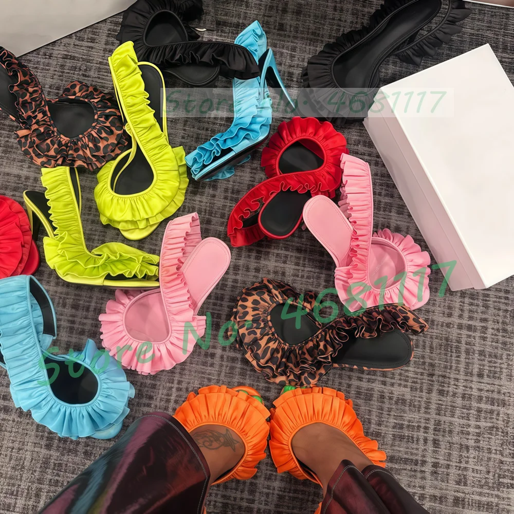 Solid Satin Ruffles Stiletto Sandals Women Elegant Back Strap Sweet Party Flower Shoes Ladies Open Toe Leopard Evening Sandals
Solid Satin Ruffles Stiletto Sandals Women Elegant Back Strap Sweet Party Flower Shoes Ladies Open Toe Leopard Evening Sandals