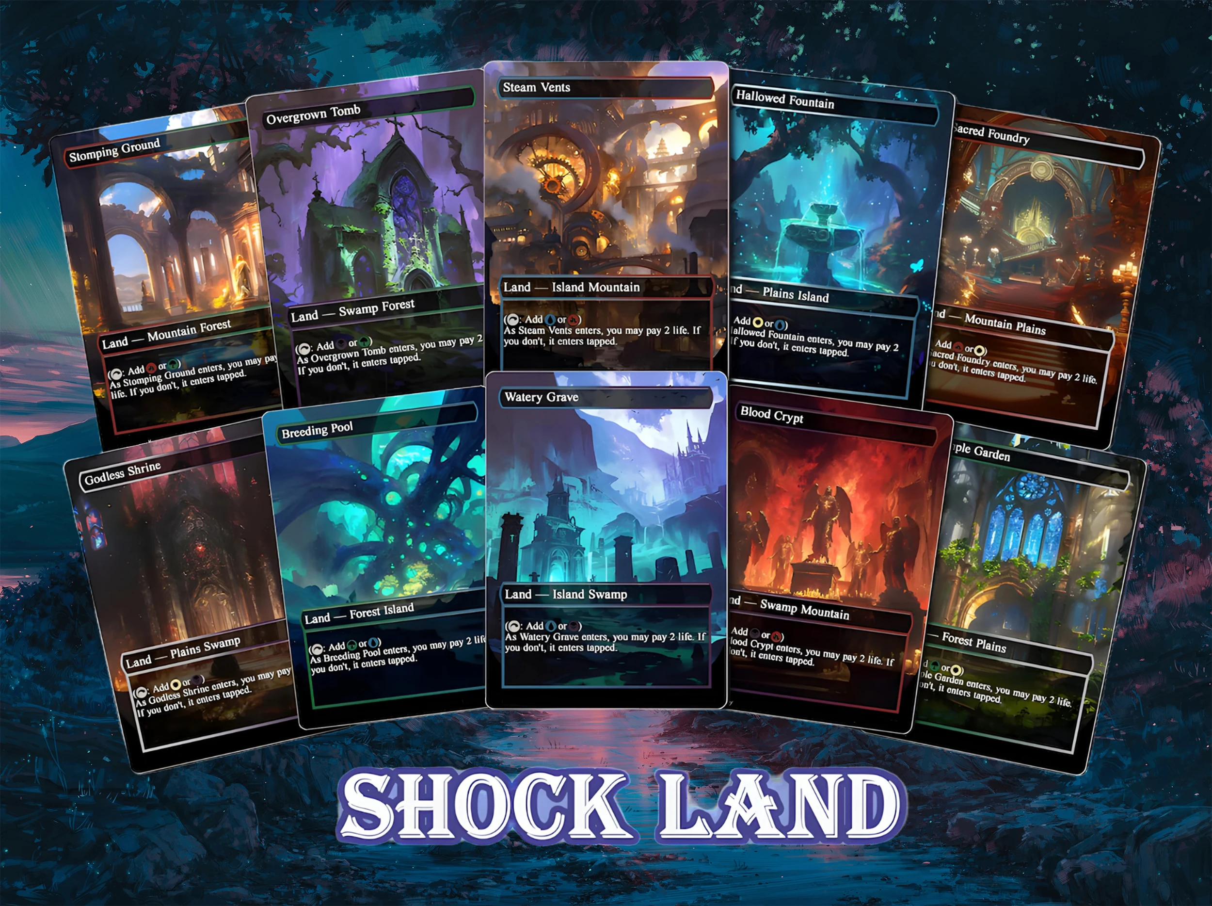 10x TCG Shock Lands | Fantasy Art Style TCG Proxy | Land Set for Commander Deck | Premium Proxy Lands for EDH or cEDH
10x TCG Shock Lands | Fantasy Art Style TCG Proxy | Land Set for Commander Deck | Premium Proxy Lands for EDH or cEDH
