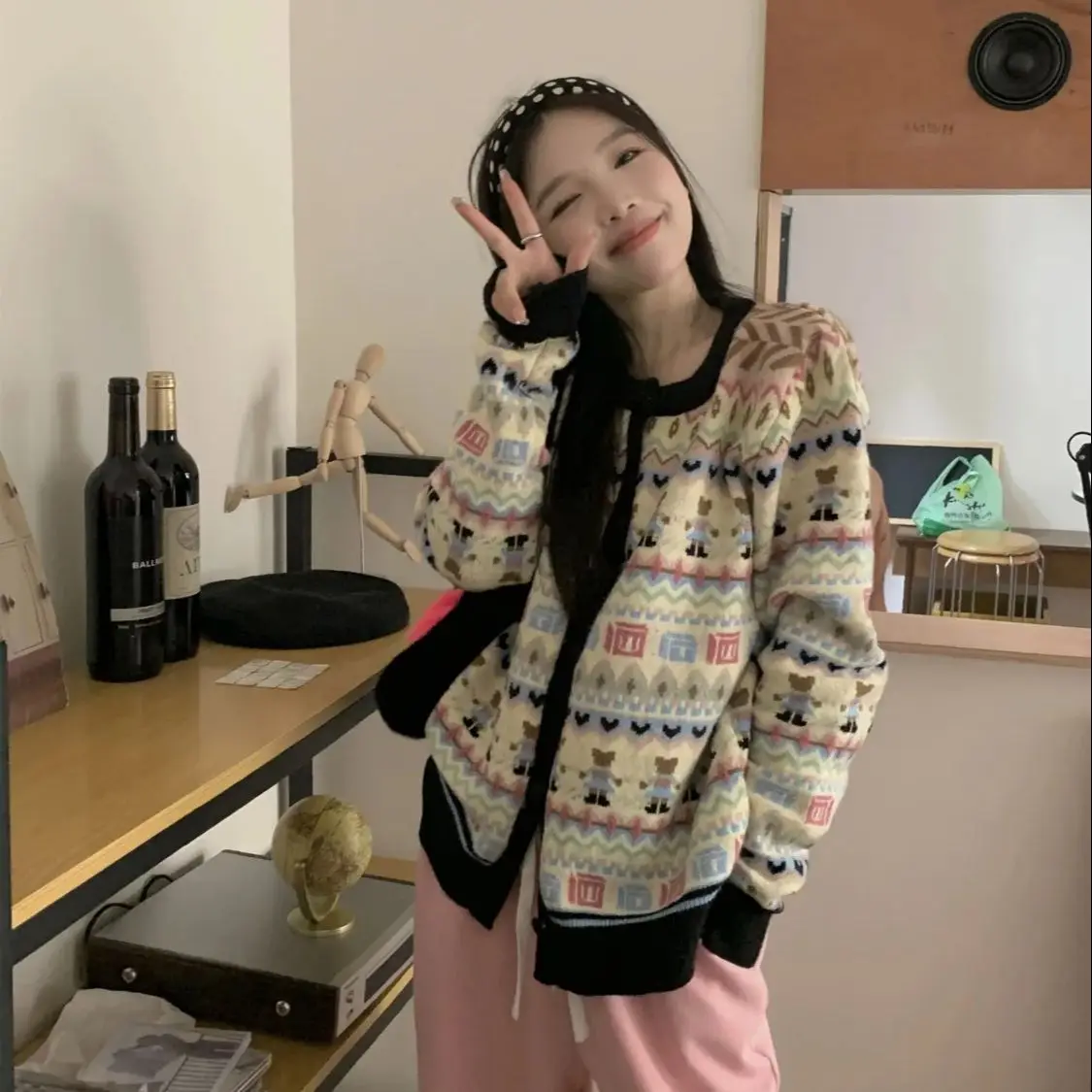 Korean Style Cardigan Fashion Cartoon Jacquard Contrast Color Long-Sleeved Single-Breasted Sweater Autumn Winter Women Clothing
Korean Style Cardigan Fashion Cartoon Jacquard Contrast Color Long-Sleeved Single-Breasted Sweater Autumn Winter Women Clothing