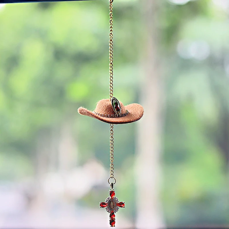 Fashionable Car Interior Decoration Accessories Cross Cowboy Hat Auto Rearview Mirror Pendant Decoration For Woman Car Products
Fashionable Car Interior Decoration Accessories Cross Cowboy Hat Auto Rearview Mirror Pendant Decoration For Woman Car Products