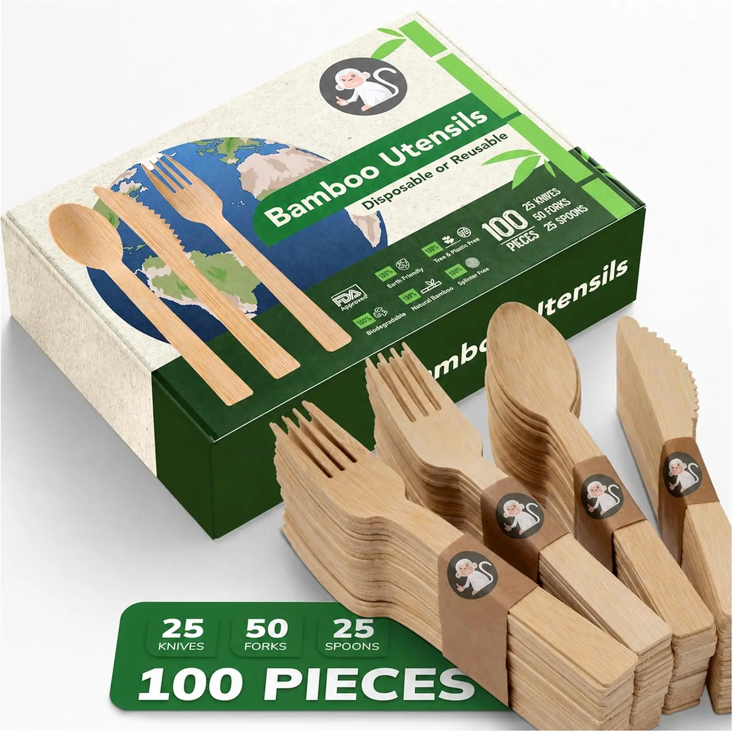 100 Pcs Compostable Bamboo Cutlery Set: Eco Forks, Spoons & Knives for Parties, Picnics, Camping & Weddings
100 Pcs Compostable Bamboo Cutlery Set: Eco Forks, Spoons & Knives for Parties, Picnics, Camping & Weddings
