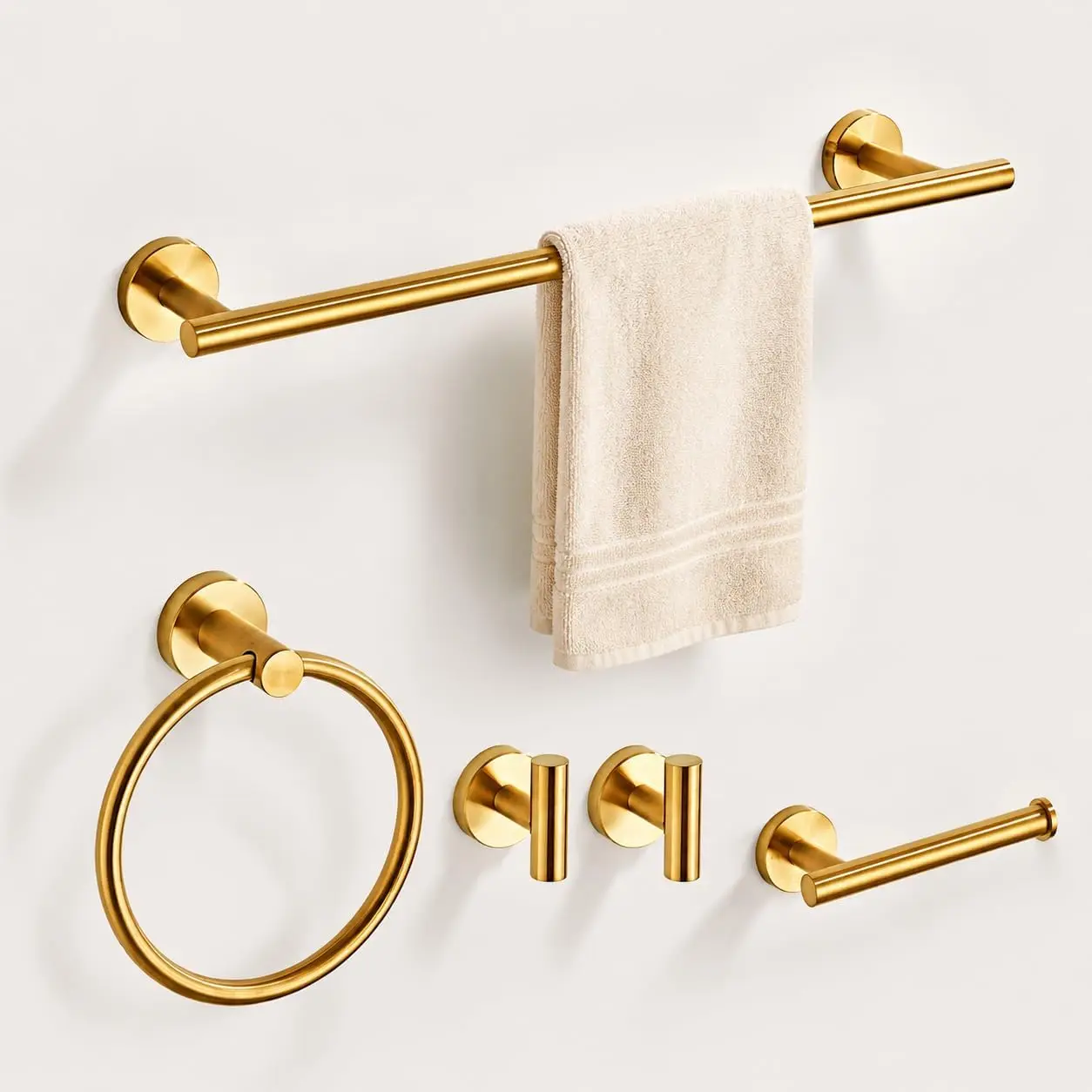 5-Piece Brushed Gold Bathroom Hardware Set, SUS304 Stainless Steel Towel Bar 24 Inch Wall Mounted
5-Piece Brushed Gold Bathroom Hardware Set, SUS304 Stainless Steel Towel Bar 24 Inch Wall Mounted