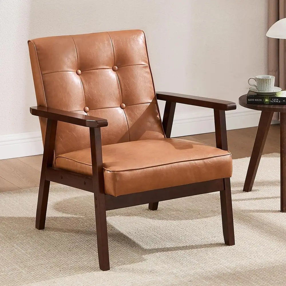 Century ern Accent Chair or Living Room, Tuted aux Leather Armchair, Comy Retro Bedroom Side Chair with k Wood e, Orange Brown
Century ern Accent Chair or Living Room, Tuted aux Leather Armchair, Comy Retro Bedroom Side Chair with k Wood e, Orange Brown