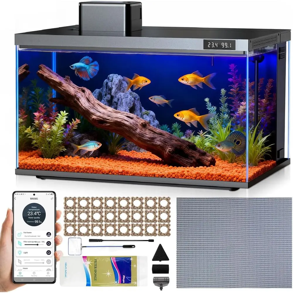 10 Gallon Smart Aquarium Kit with Pump, Filtration, LED Lighting, and App Control for Betta Fish and Small Fish Beginners
10 Gallon Smart Aquarium Kit with Pump, Filtration, LED Lighting, and App Control for Betta Fish and Small Fish Beginners