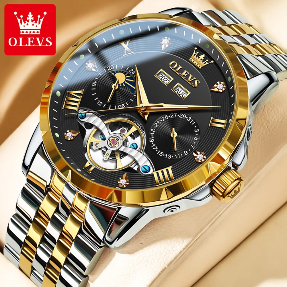 OLEVS Brand New Luxury Tourbillon Mechanical Watch for Men Stainless Steel Waterproof Calendar Fashion Moon Phases Watches Mens
OLEVS Brand New Luxury Tourbillon Mechanical Watch for Men Stainless Steel Waterproof Calendar Fashion Moon Phases Watches Mens