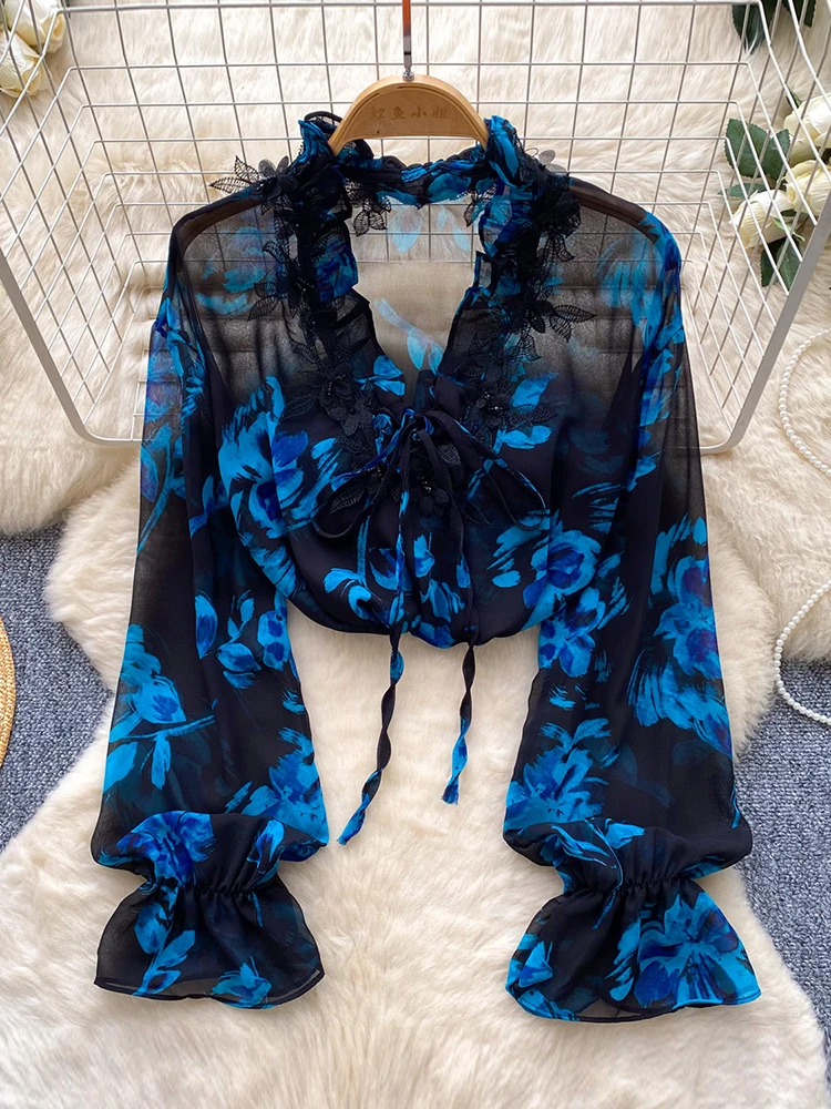 Women's Chiffon Blouse French Printed Ruffle Collar Long Sleeved Shirt Loose and Versatile Commuting Top Female Blusa BL387
Women's Chiffon Blouse French Printed Ruffle Collar Long Sleeved Shirt Loose and Versatile Commuting Top Female Blusa BL387