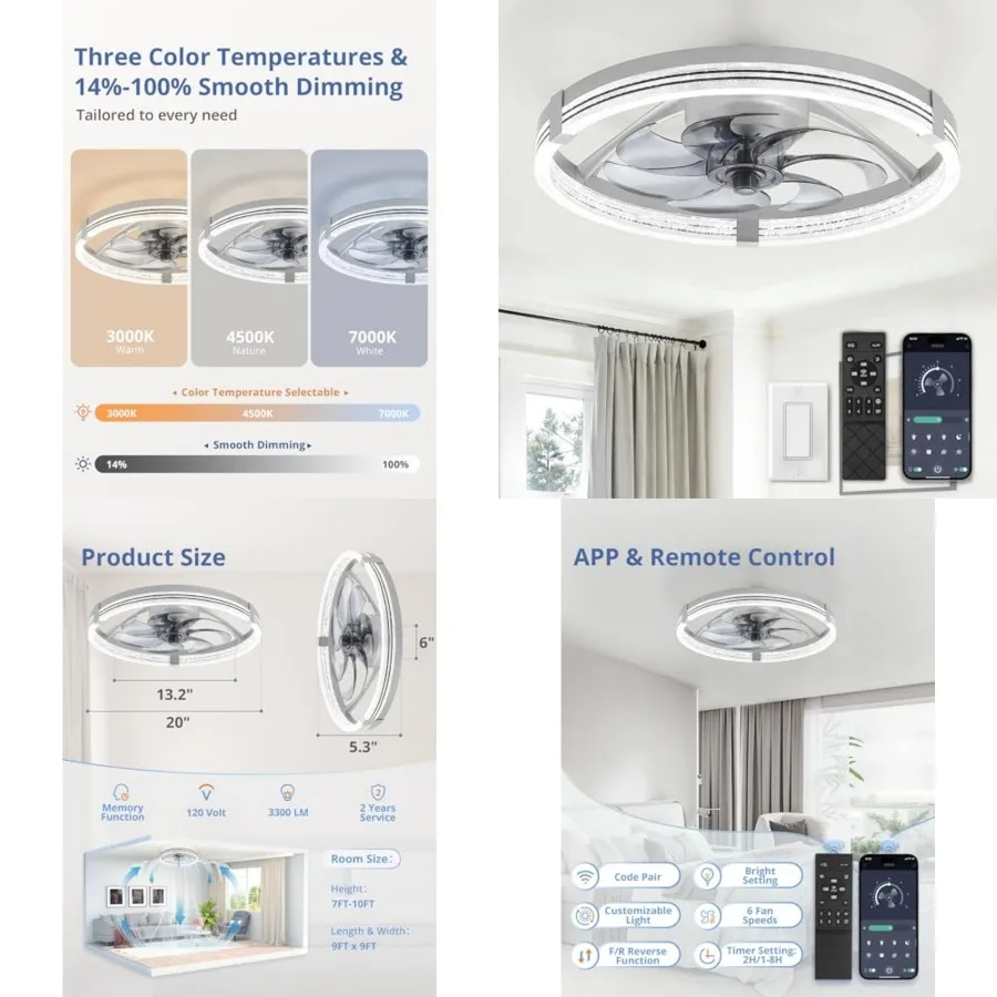 Low Profile Ceiling Fans with Lights, Flush Mount Modern Ceiling Fan and Remote Control, LED Ceiling Fans, Stepless Dimmable 3
Low Profile Ceiling Fans with Lights, Flush Mount Modern Ceiling Fan and Remote Control, LED Ceiling Fans, Stepless Dimmable 3