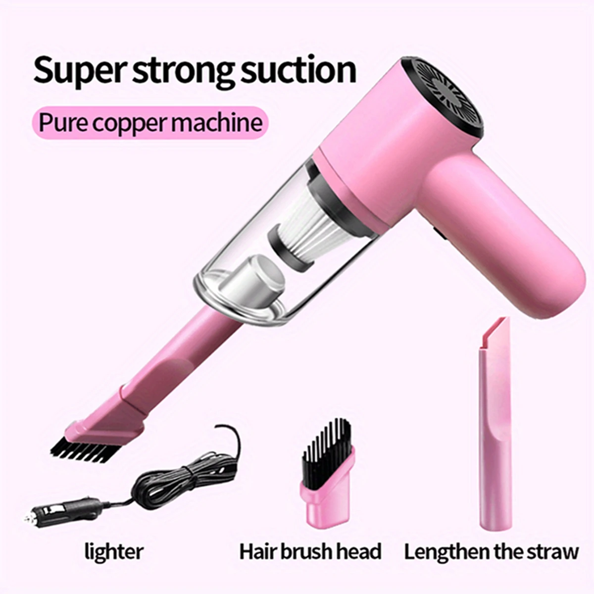 Pink Car Vacuum Cleaner 3100Pa Super Suction Super High Power Wet And Dry Cleaning Cat Hair Pet Hair Portable Mini-handheld 
Pink Car Vacuum Cleaner 3100Pa Super Suction Super High Power Wet And Dry Cleaning Cat Hair Pet Hair Portable Mini-handheld