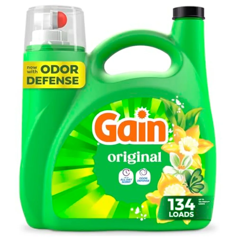 Gain Liquid Laundry Detergent with Odor Defense, Original Scent, Laundry Soap For HE Washing Machines,,134 Loads Packaging May
Gain Liquid Laundry Detergent with Odor Defense, Original Scent, Laundry Soap For HE Washing Machines,,134 Loads Packaging May