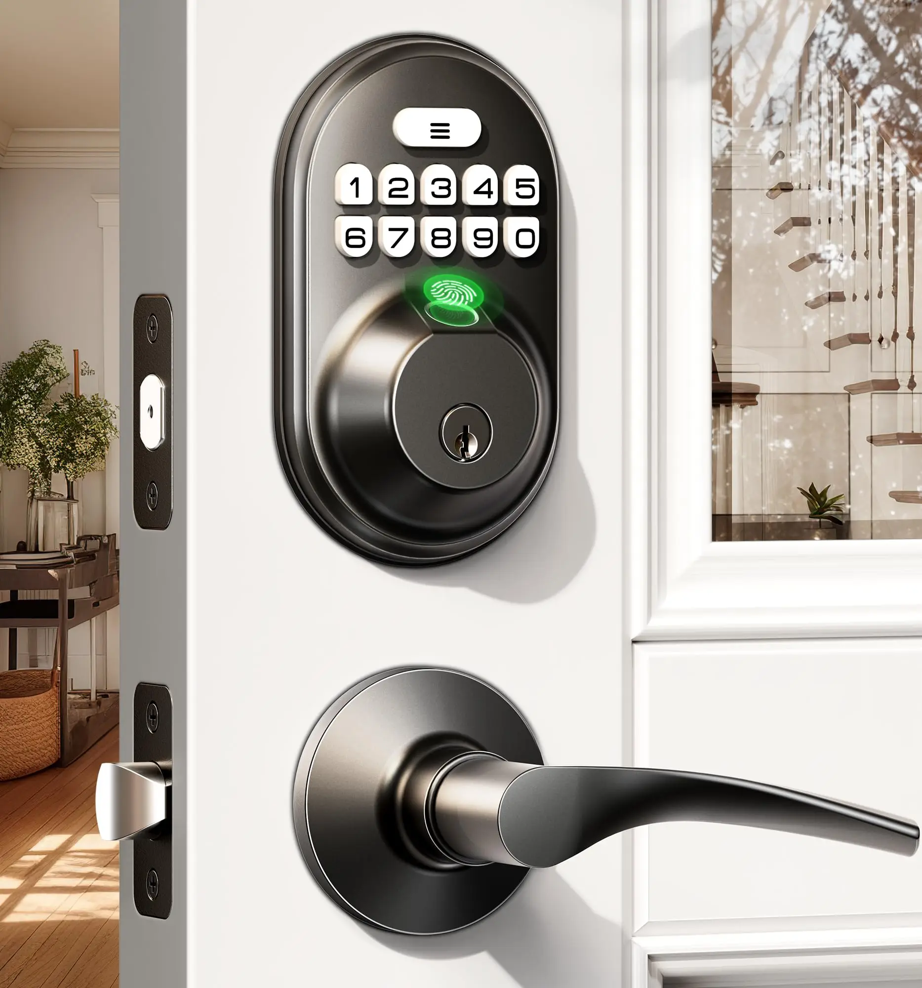 Fingerprint Door Lock with 2 Lever Handles, Keyless Entry Keypad Electronic Deadbolt for Front Door
Fingerprint Door Lock with 2 Lever Handles, Keyless Entry Keypad Electronic Deadbolt for Front Door