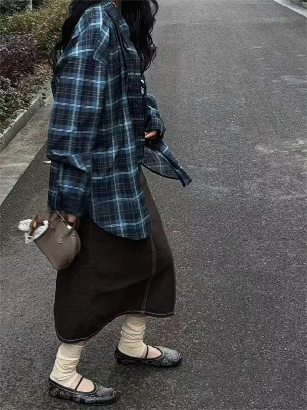 Spring Fashion Color Block Plaid Long Sleeve Shirt Asymmetrical Skirt Two Piece Set UmpushBUTTON25 Korean Style Loose Fit
Spring Fashion Color Block Plaid Long Sleeve Shirt Asymmetrical Skirt Two Piece Set UmpushBUTTON25 Korean Style Loose Fit