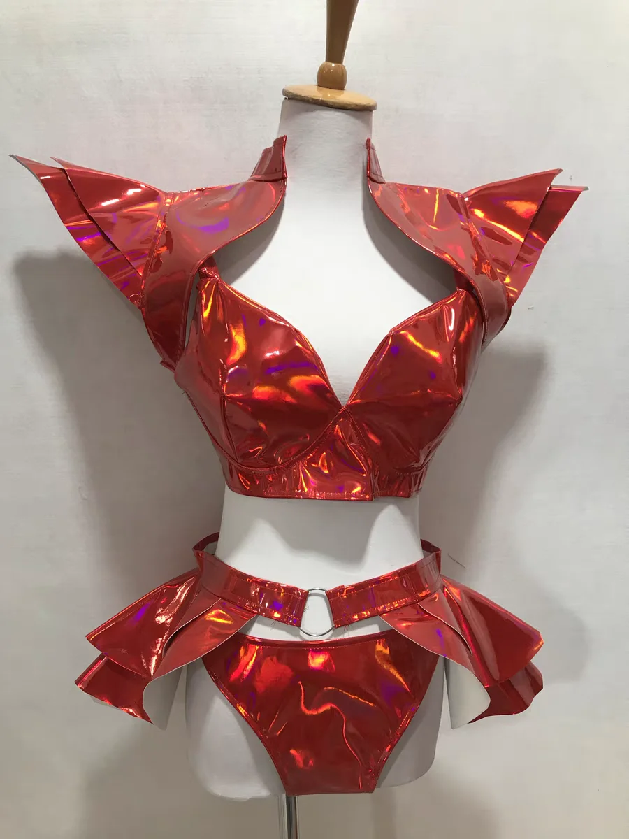 New Nightclub Bar Female Singer Leading Dance Stage Performance Clothing Sexy Bright Red Mirror Glossy Patent Leather Bikini Set
New Nightclub Bar Female Singer Leading Dance Stage Performance Clothing Sexy Bright Red Mirror Glossy Patent Leather Bikini Set