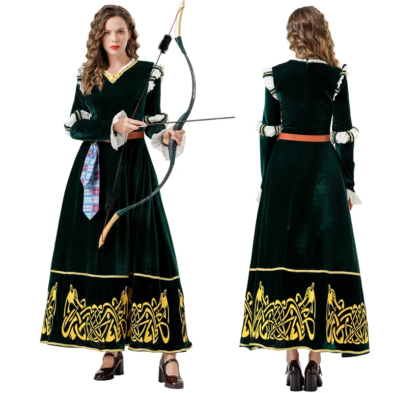 Halloween Costume Medieval Court Style Vintage Dark Green Dress Brave Legend Merida COS Cosplay
Halloween Costume Medieval Court Style Vintage Dark Green Dress Brave Legend Merida COS Cosplay