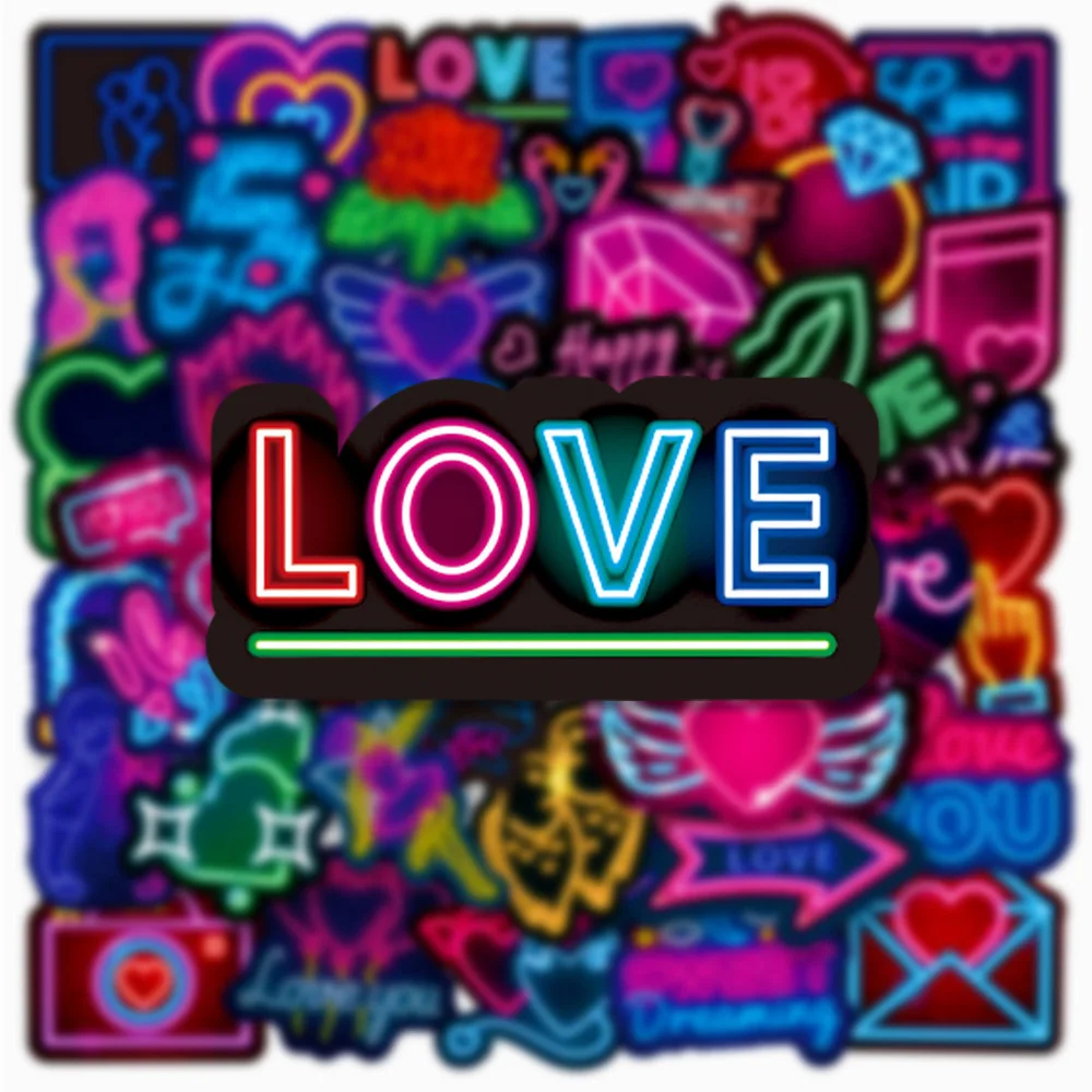 10/30/50PCS Neon Light Valentine Day Love Stickers Graffiti Laptop Phone Case Gift Box Luggage Waterproof Cartoon Sticker Packs
10/30/50PCS Neon Light Valentine Day Love Stickers Graffiti Laptop Phone Case Gift Box Luggage Waterproof Cartoon Sticker Packs