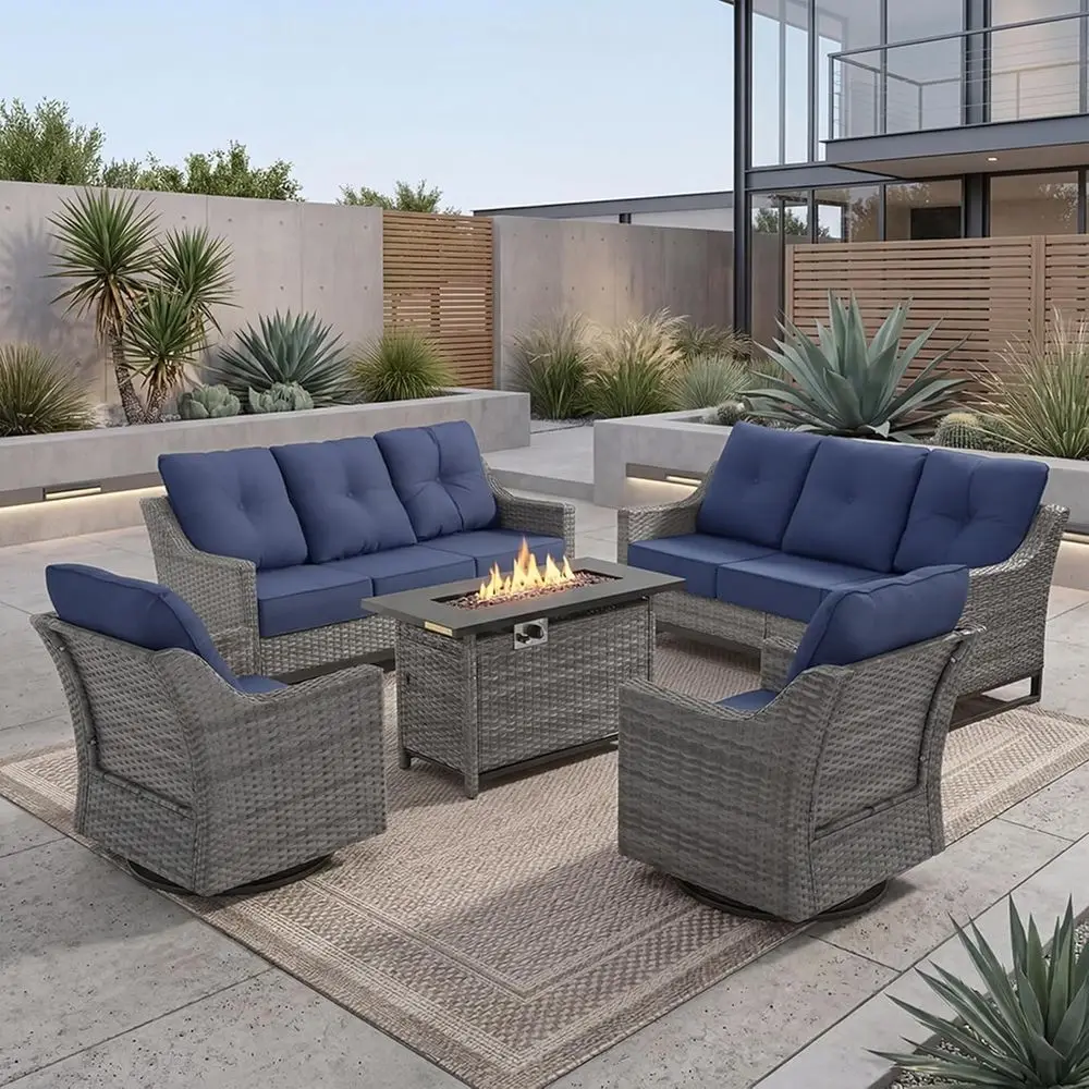 5-Piece Patio Furniture Set with Fire Pit, Grey Wicker Outdoor Conversation Set with 2 Swivel Rockers, 2 Sofas, and 60,000 BTU T
5-Piece Patio Furniture Set with Fire Pit, Grey Wicker Outdoor Conversation Set with 2 Swivel Rockers, 2 Sofas, and 60,000 BTU T