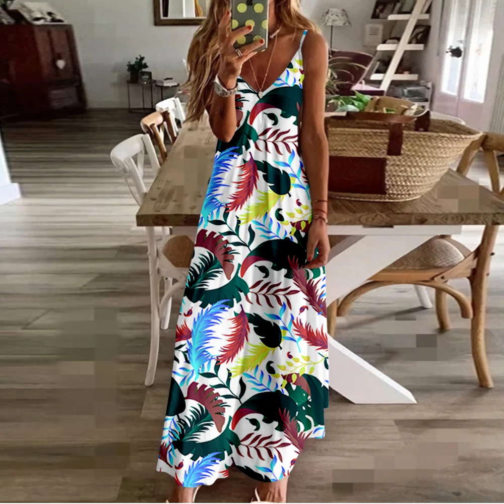 Spring Summer Women V-Neck Plant Leaves Printed Sexy Beach Long Maxi Dress Split Sleeveless Clothing Holiday Vestido
Spring Summer Women V-Neck Plant Leaves Printed Sexy Beach Long Maxi Dress Split Sleeveless Clothing Holiday Vestido