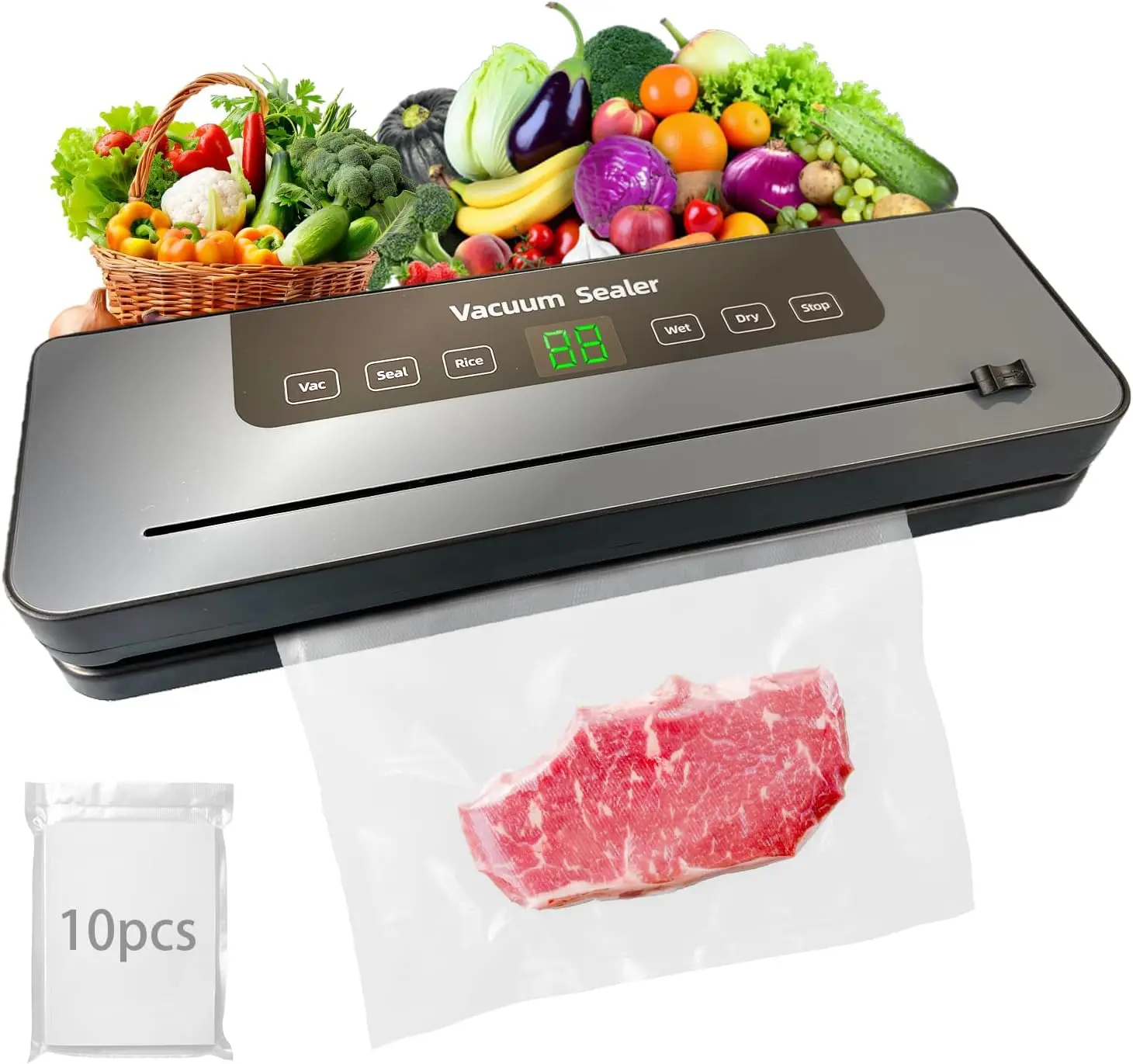 Food Saver Vacuum Sealer, 65KPA Strong Suction, 5 Modes, Compact & Quiet, Includes 10 Bags
Food Saver Vacuum Sealer, 65KPA Strong Suction, 5 Modes, Compact & Quiet, Includes 10 Bags
