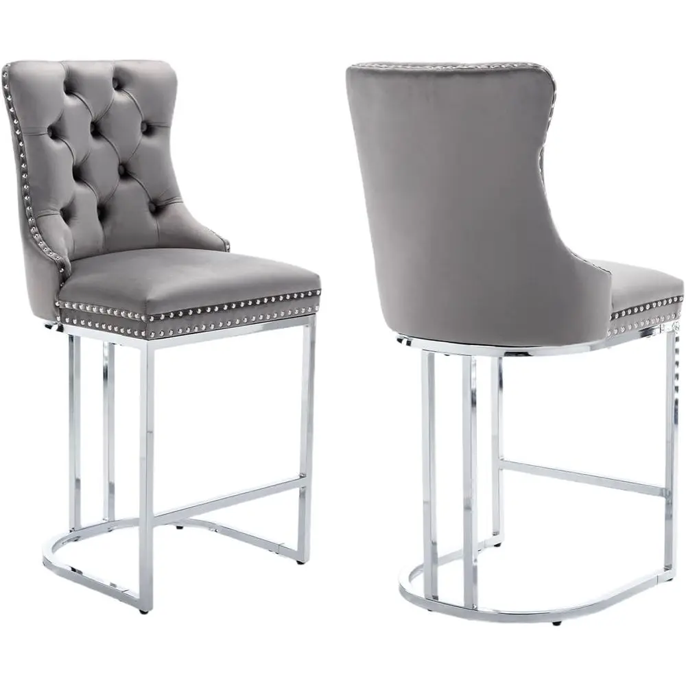 Grey Velvet Counter Height Bar Stools Set of 2 with Chrome Legs and Tufted Back for Kitchen Island or Pub
Grey Velvet Counter Height Bar Stools Set of 2 with Chrome Legs and Tufted Back for Kitchen Island or Pub