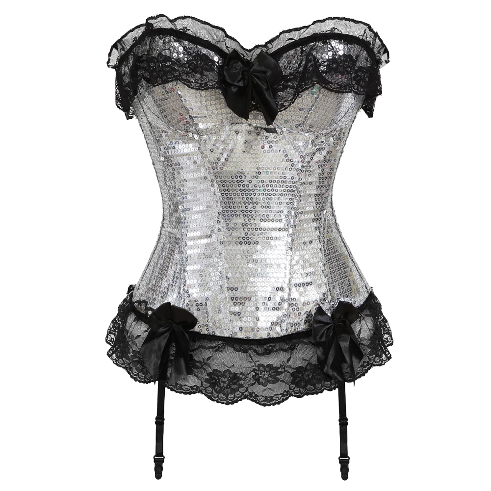 Women Gothic Red And Sliver Corset Sexy Lace Corset with Garters Vintage Lace Up Corset Top Sequin Bustier Costume
Women Gothic Red And Sliver Corset Sexy Lace Corset with Garters Vintage Lace Up Corset Top Sequin Bustier Costume
