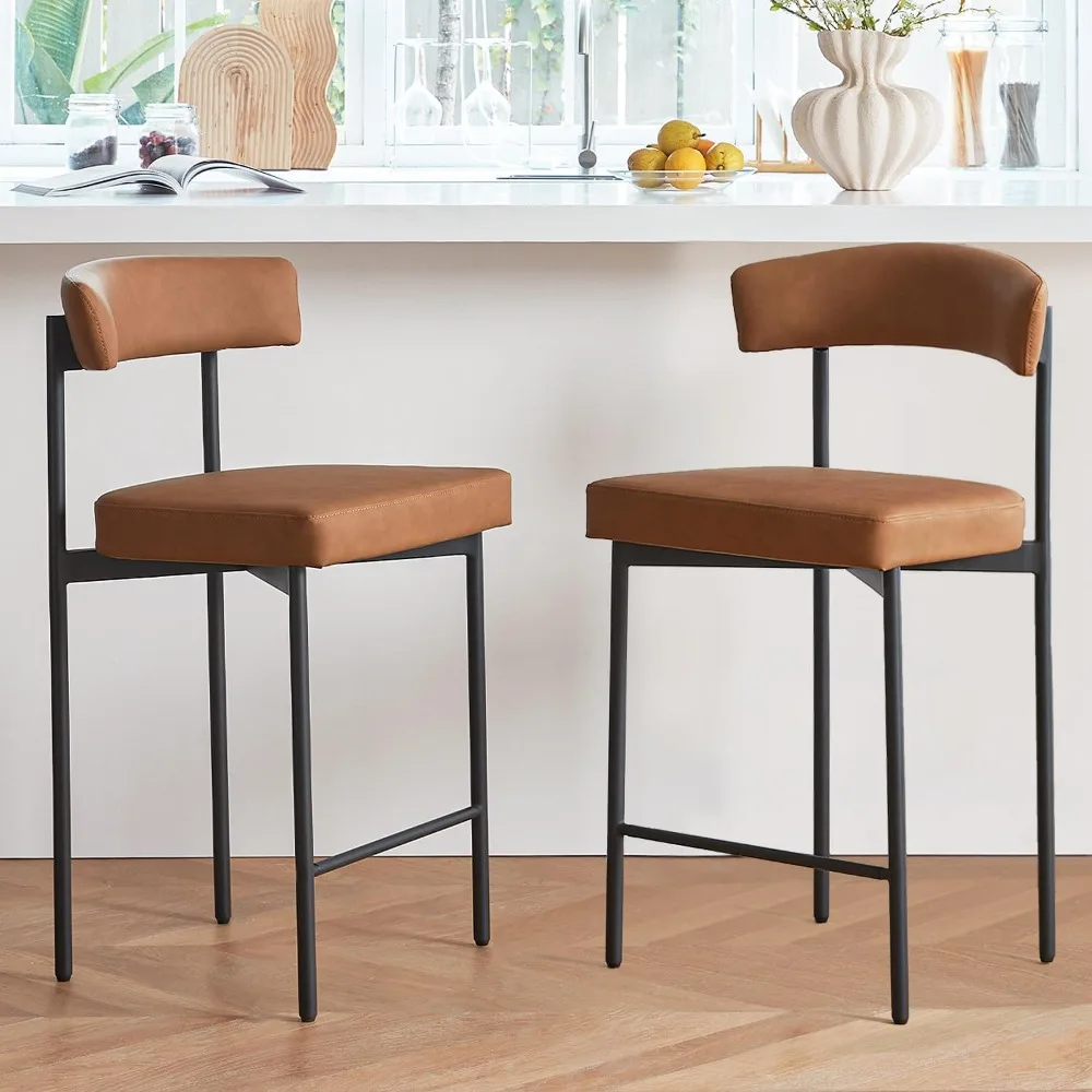 Brown Modern Bar Stools Set of 2, 24 Inch Faux Leather Counter Stools with Curved Backrest, Counter Height Bar Stool for Kitchen
Brown Modern Bar Stools Set of 2, 24 Inch Faux Leather Counter Stools with Curved Backrest, Counter Height Bar Stool for Kitchen