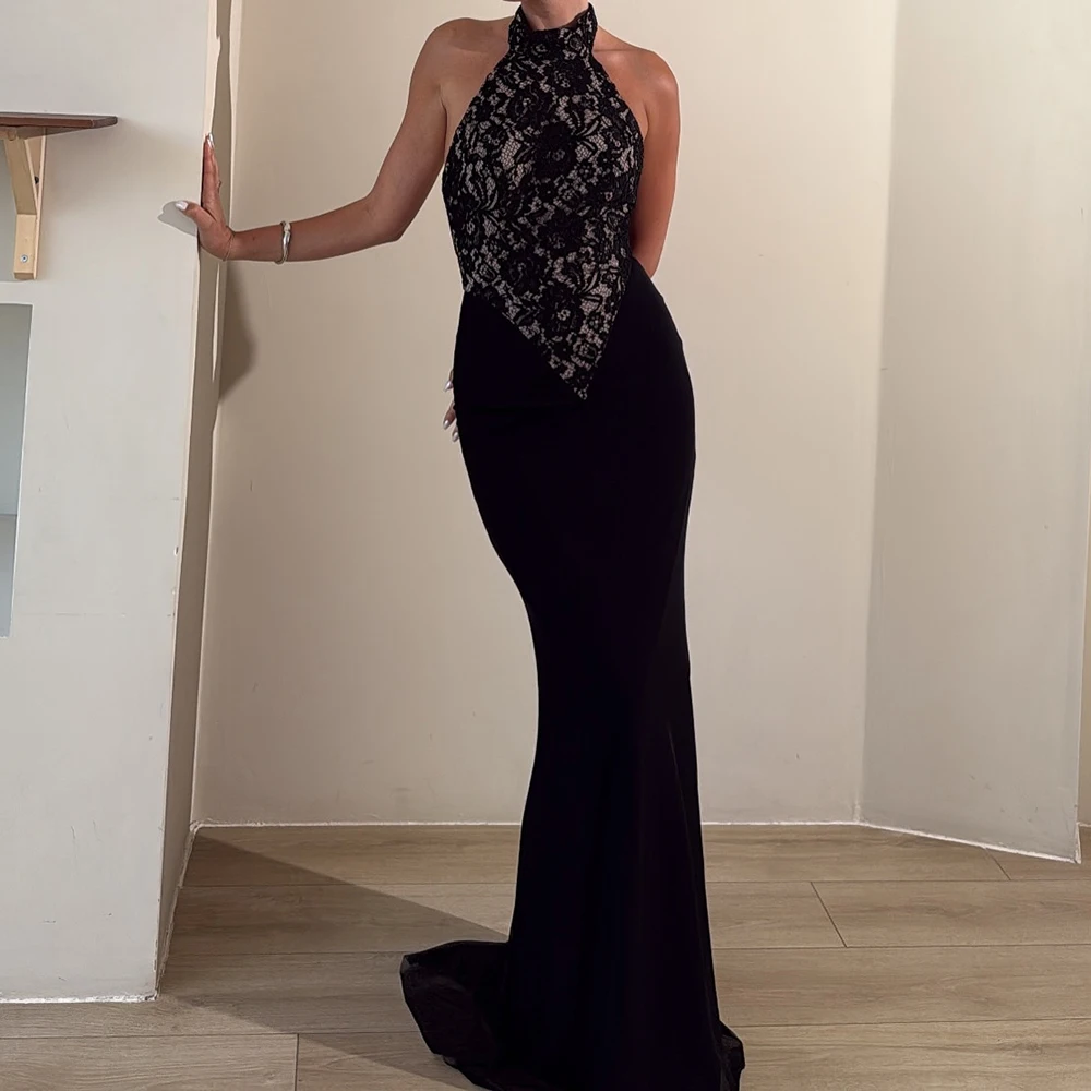 Customized Mermaid Evening Dresses Floor-length High-neck Sleeveless Prom Gown Simple Fashion Lace Draped Backless Party Gown
Customized Mermaid Evening Dresses Floor-length High-neck Sleeveless Prom Gown Simple Fashion Lace Draped Backless Party Gown