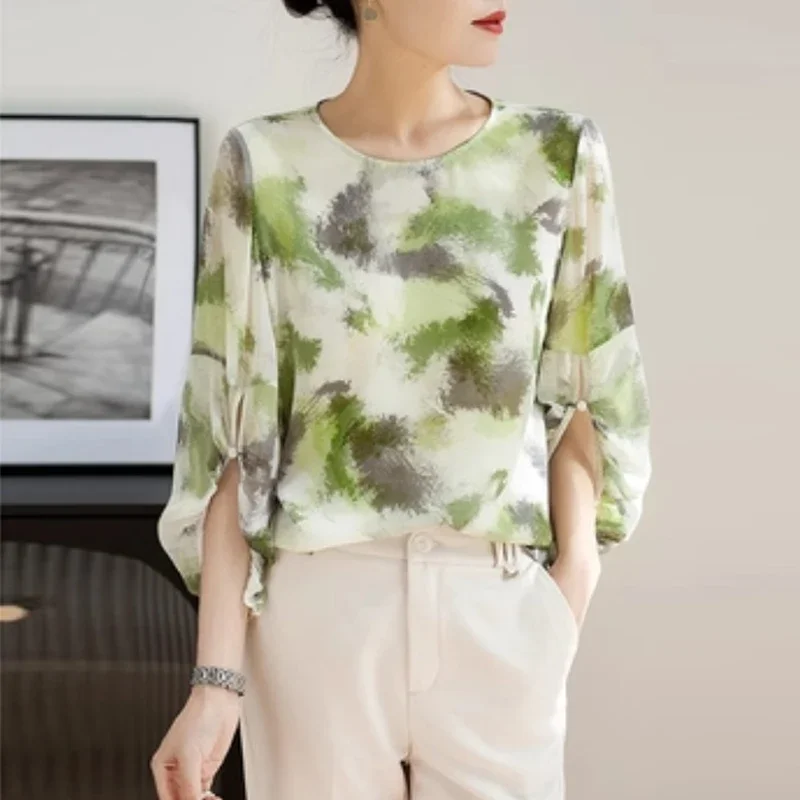 Mulberry Silk Shirt Summer Clothes Elegant Casual Loose Round Collar Tops for Women Vintage Print Light and Thin Blouse 27202
Mulberry Silk Shirt Summer Clothes Elegant Casual Loose Round Collar Tops for Women Vintage Print Light and Thin Blouse 27202