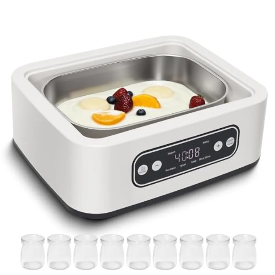 1.7-Quart Yogurt Maker with Adjust Temp 21°C-48°C/70°F-118°F and Time(1-99h)110V-240V Auto-adaptive Steel Inner Pot BPA-free Ce
1.7-Quart Yogurt Maker with Adjust Temp 21°C-48°C/70°F-118°F and Time(1-99h)110V-240V Auto-adaptive Steel Inner Pot BPA-free Ce