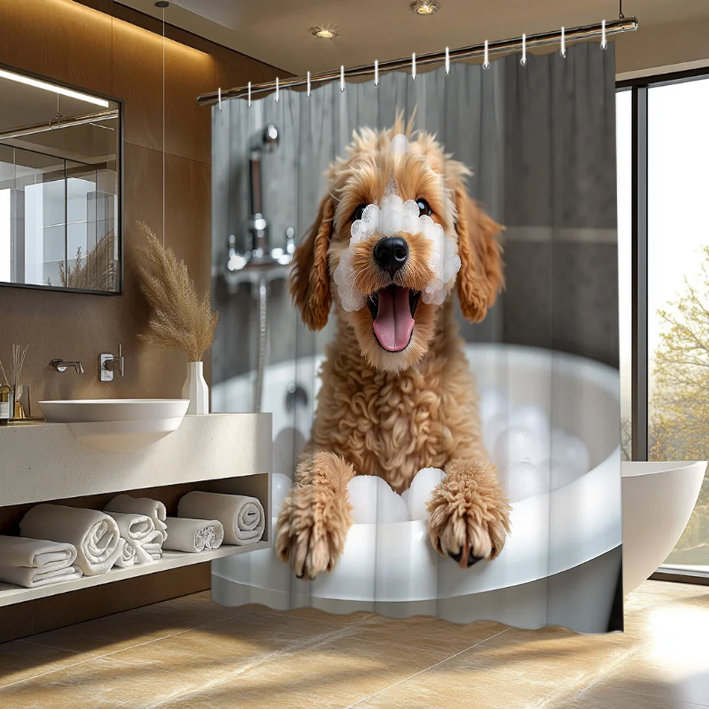 Realistic Golden Doodle Dog Bubble Bathtub Print Shower Curtain Waterproof Mildew Resistant Polyester Fabric With 12 Plastic Hoo
Realistic Golden Doodle Dog Bubble Bathtub Print Shower Curtain Waterproof Mildew Resistant Polyester Fabric With 12 Plastic Hoo