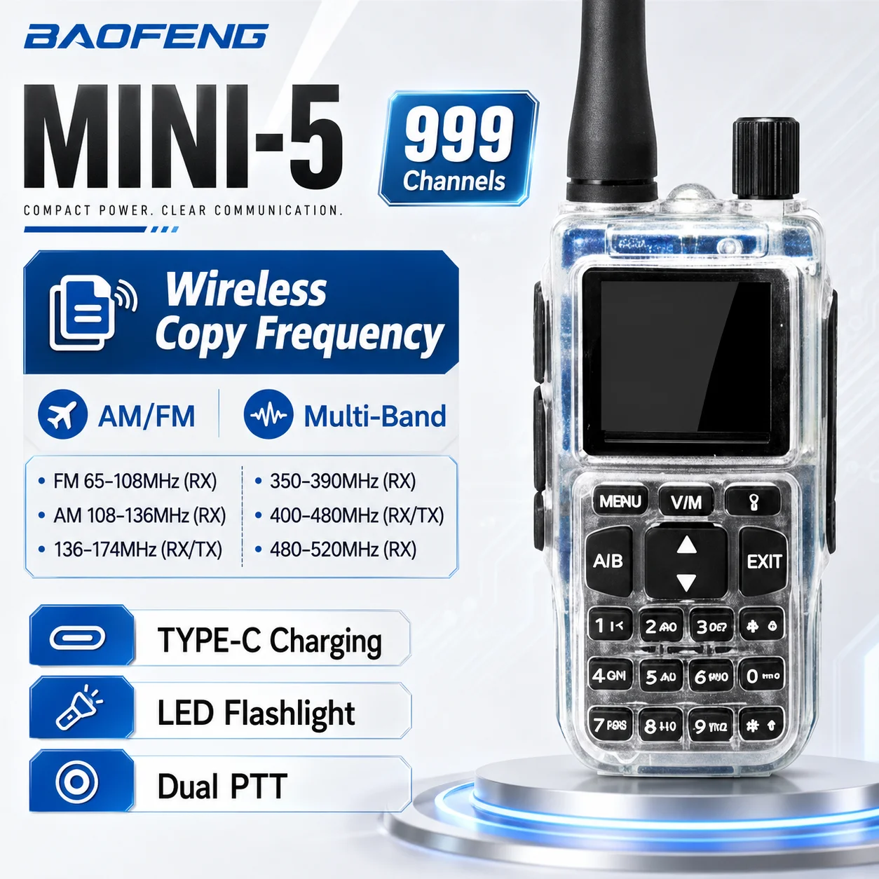BAOFENG MINI-5 Portable Transceiver Mini Lightweight Anti-interference Clear Sound Civil Two Way Radio Self-driving Outdoor Camp
BAOFENG MINI-5 Portable Transceiver Mini Lightweight Anti-interference Clear Sound Civil Two Way Radio Self-driving Outdoor Camp
