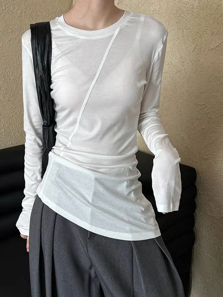 High Quality Perspective Women Gray Thin Slim Irregular T-shirt New Round Neck Long Sleeve Fashion Spring Autumn 2026 IDI5
High Quality Perspective Women Gray Thin Slim Irregular T-shirt New Round Neck Long Sleeve Fashion Spring Autumn 2026 IDI5