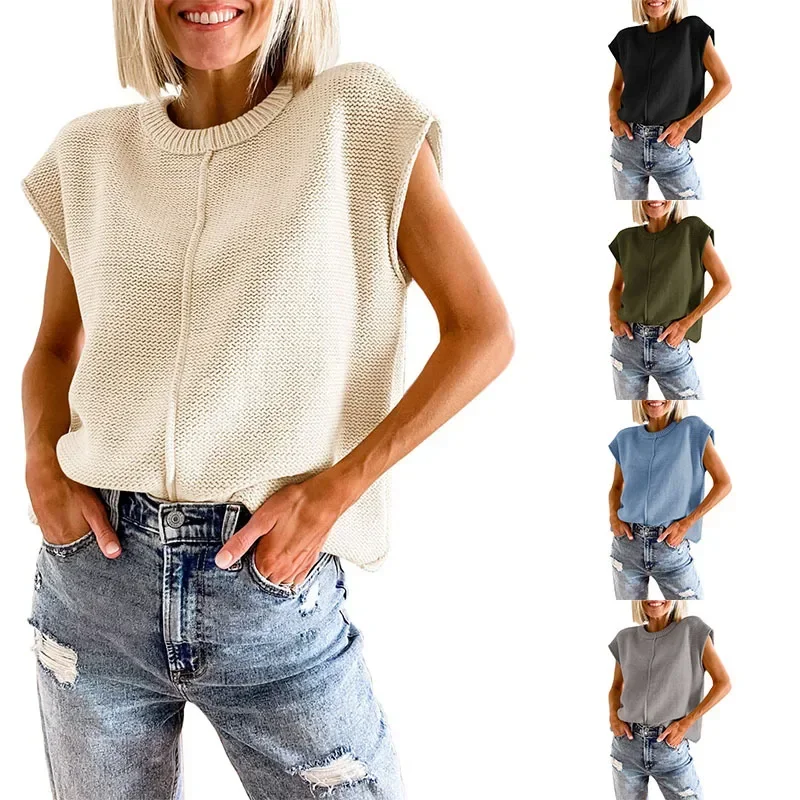 Женский летний топ с рукавами, повседневный свободный вязаный свитер с круглым вырезом, жилет, пуловер, женский однотонный трикотаж
Женский летний топ с рукавами, повседневный свободный вязаный свитер с круглым вырезом, жилет, пуловер, женский однотонный трикотаж