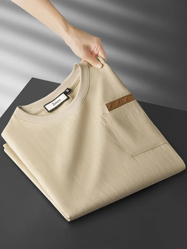 High-End Men's round Ne T-irt Linen Ice Silk f Sve ket Design Breathable Casual Sle Comfortable Fit Summer Top
High-End Men's round Ne T-irt Linen Ice Silk f Sve ket Design Breathable Casual Sle Comfortable Fit Summer Top