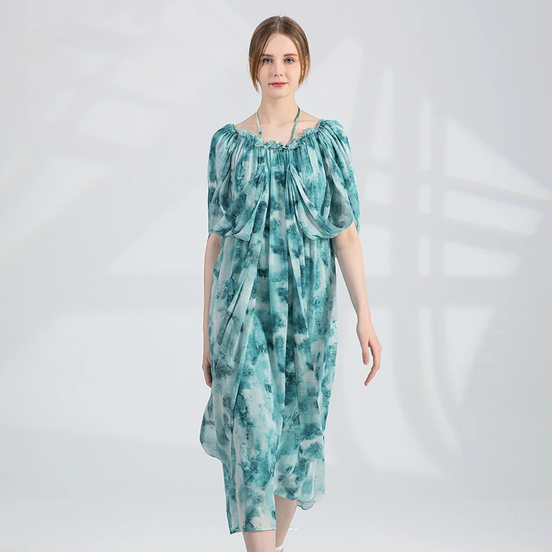 Silk 12 Momme Abstract Printed Dyed Georgi Wood Ear Loose-leaf Splice Drawn Pleated Dresses Women Flowing Dress Long Dress AY260
Silk 12 Momme Abstract Printed Dyed Georgi Wood Ear Loose-leaf Splice Drawn Pleated Dresses Women Flowing Dress Long Dress AY260