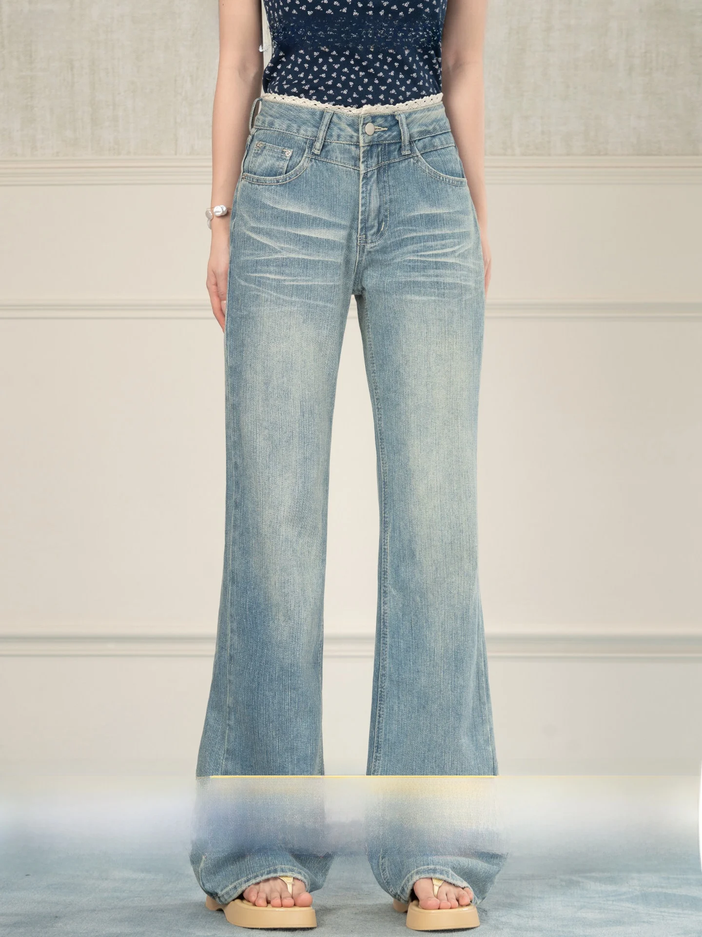 Heynew Retro Blue Lace Trimmed Jeans High Waist Loose Long Pants Women's Summer New Style Leg Lengthening Effectiveness
Heynew Retro Blue Lace Trimmed Jeans High Waist Loose Long Pants Women's Summer New Style Leg Lengthening Effectiveness