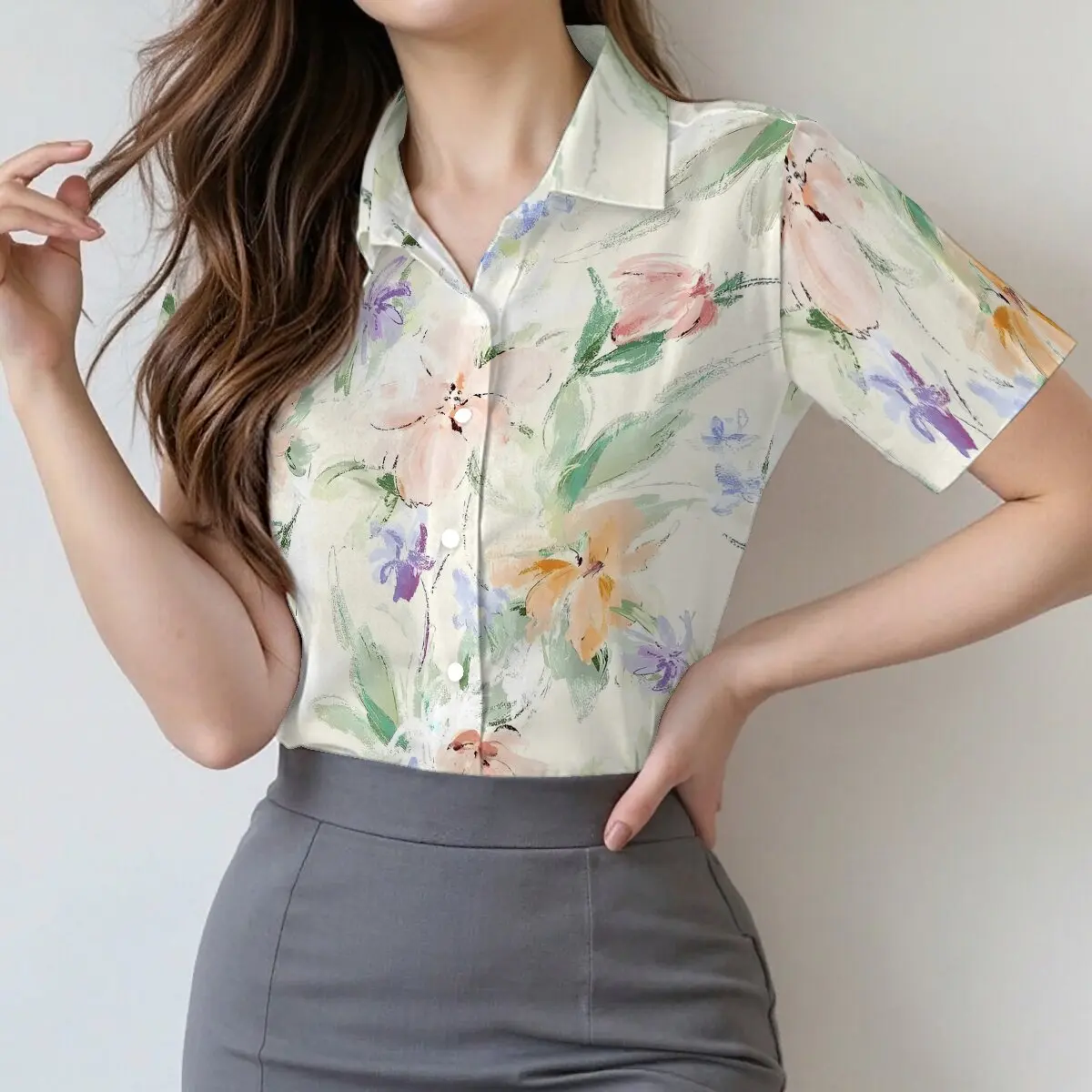 French-style elegant oil painting-inspired shirt for women with a fresh watercolor floral print collar
French-style elegant oil painting-inspired shirt for women with a fresh watercolor floral print collar