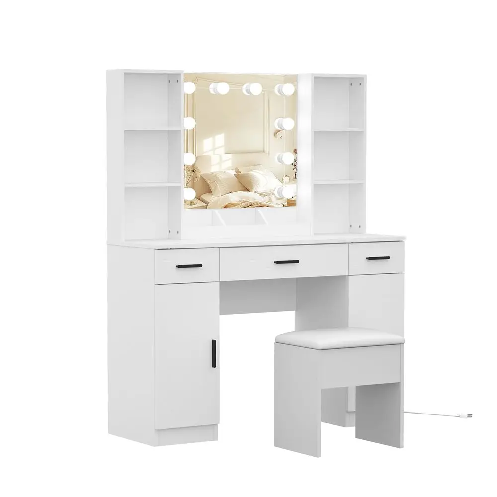 Desk, Makeup Table with Lights Vanity Set with 3 Drawers, 1 Cabinet amp 6 Shelves 3 Lighting Modes Brightness Adjustable Dressi
Desk, Makeup Table with Lights Vanity Set with 3 Drawers, 1 Cabinet amp 6 Shelves 3 Lighting Modes Brightness Adjustable Dressi