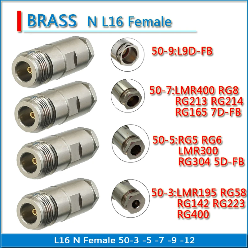 L16 N Female Clamp Solder RG58 RG142 RG223 RG8X RG-8X RG59 LMR195 RG5 RG6 LMR300 RG304 LMR400 RG8 RG213 RG214 50-9 -3 -4 -5 -7
L16 N Female Clamp Solder RG58 RG142 RG223 RG8X RG-8X RG59 LMR195 RG5 RG6 LMR300 RG304 LMR400 RG8 RG213 RG214 50-9 -3 -4 -5 -7