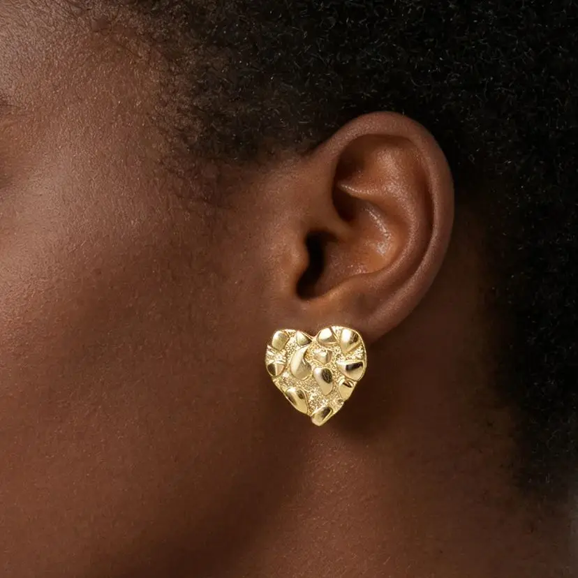 8mm 10mm 12mm 14mm 14K Gold Plated Hip Hop Nugget Stud Earrings cookie textured Heart Shape Fashion Jewelry for Men And Women
8mm 10mm 12mm 14mm 14K Gold Plated Hip Hop Nugget Stud Earrings cookie textured Heart Shape Fashion Jewelry for Men And Women