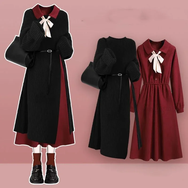 2025 Spring Autumn Women's Cool Long Split Sweater Bow Polo Dress Two Piece Set Lady Retro Knit Pullover Tops Dresses Outfits
2025 Spring Autumn Women's Cool Long Split Sweater Bow Polo Dress Two Piece Set Lady Retro Knit Pullover Tops Dresses Outfits