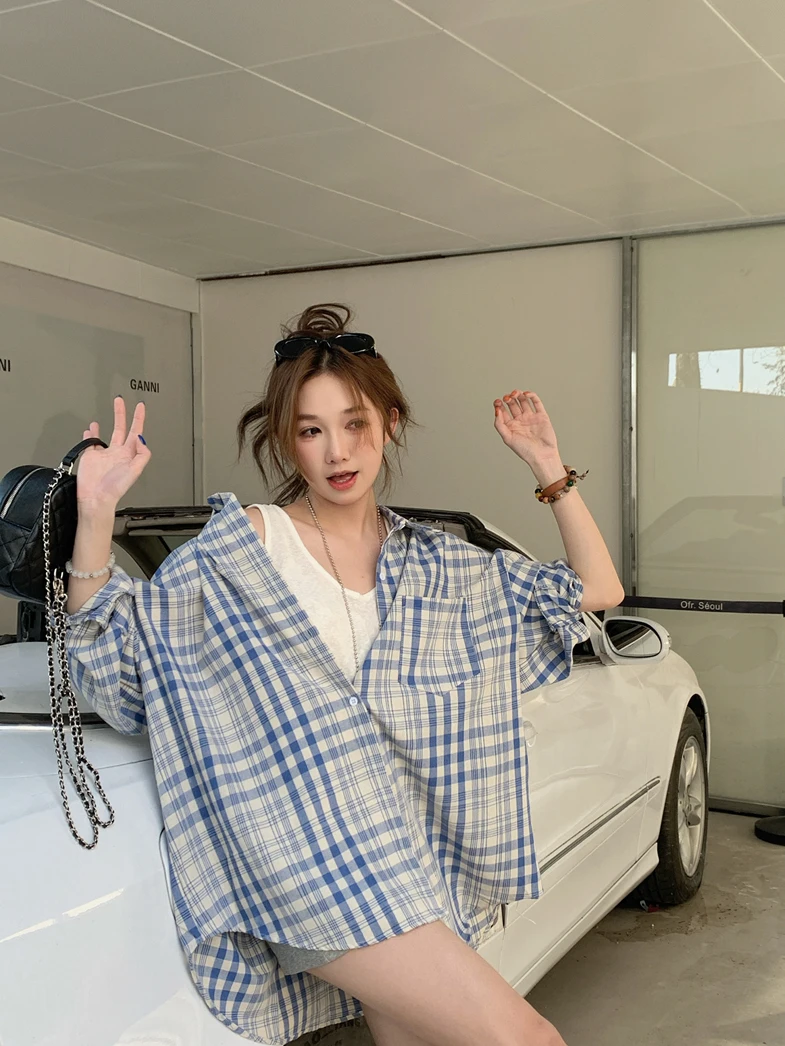 Blue Plaid Long Sleeve Casual Shirt Women's Loose Fit Summer Leisure Mid-Length Top Versatile Lazy Style Clothing
Blue Plaid Long Sleeve Casual Shirt Women's Loose Fit Summer Leisure Mid-Length Top Versatile Lazy Style Clothing