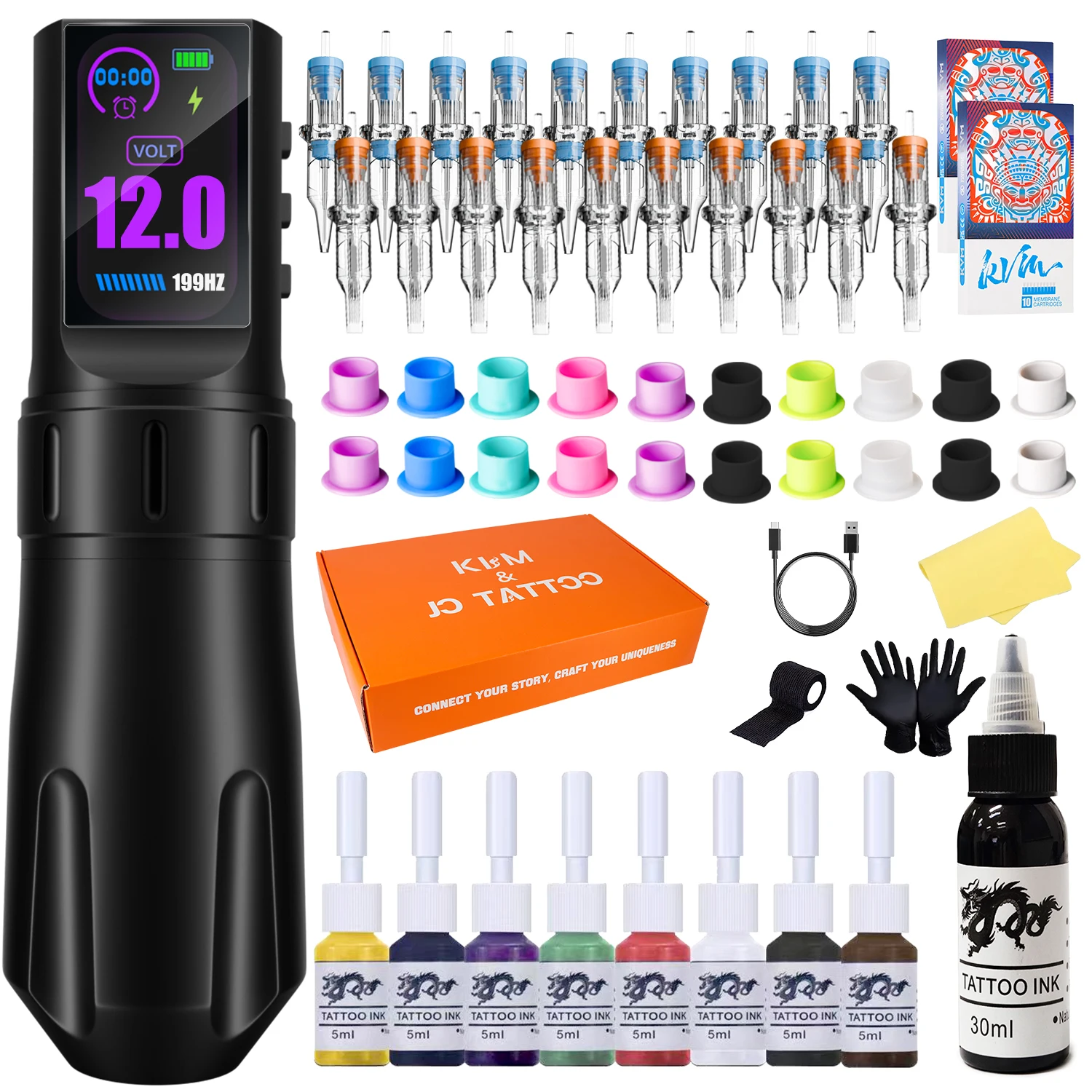 KVM IPS screen Tattoo Machine Kit 3.5mm Stroke 20 tattoo ink cartridts and 8 colorants 1 bottle of black ink practice care Kit
KVM IPS screen Tattoo Machine Kit 3.5mm Stroke 20 tattoo ink cartridts and 8 colorants 1 bottle of black ink practice care Kit