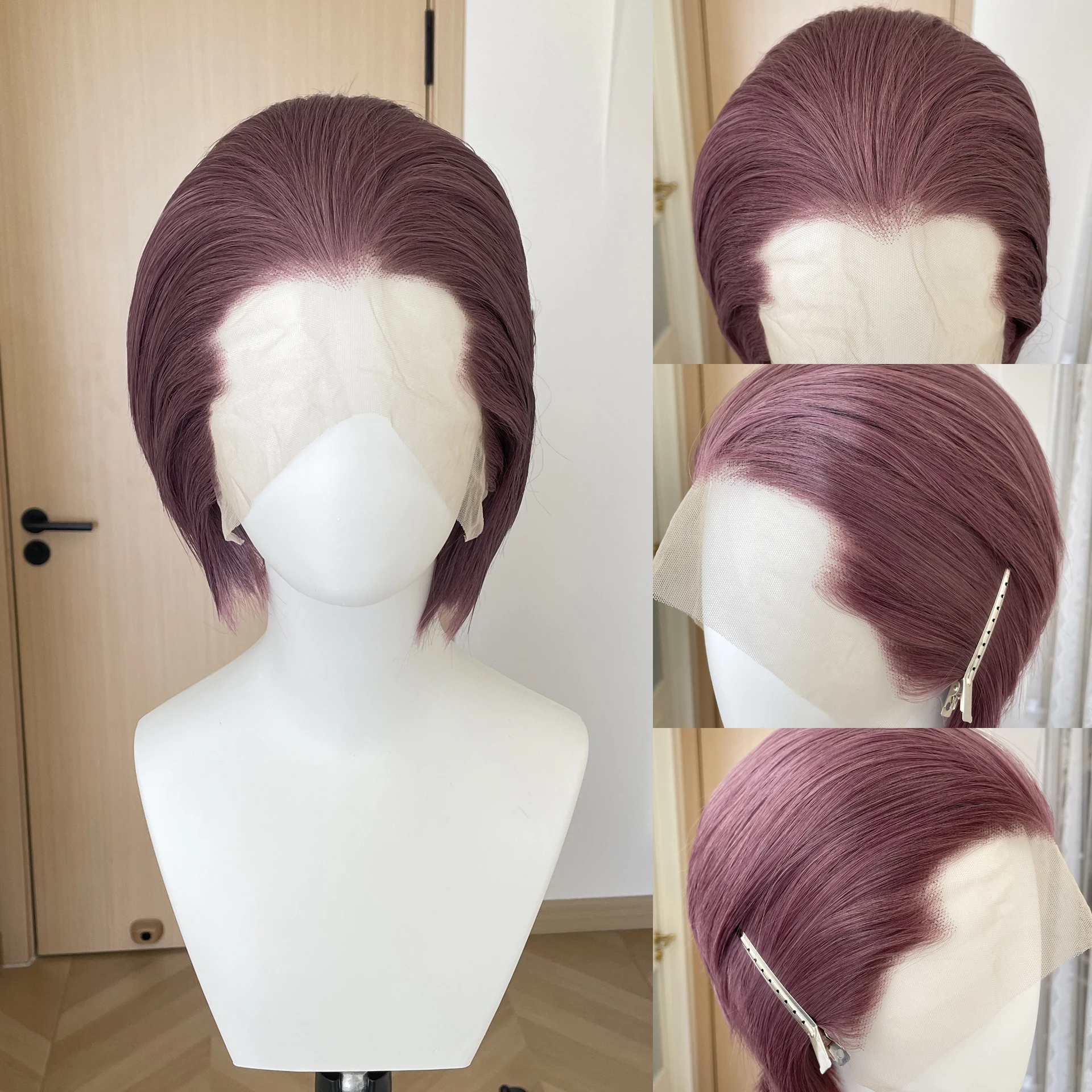 Widow's Peak Short Bob Cut Synthetic Lace Front Wigs for Women Cosplay Wigs for Men Purple Grey Glueless 13x4 Lace Wigs Natural
Widow's Peak Short Bob Cut Synthetic Lace Front Wigs for Women Cosplay Wigs for Men Purple Grey Glueless 13x4 Lace Wigs Natural