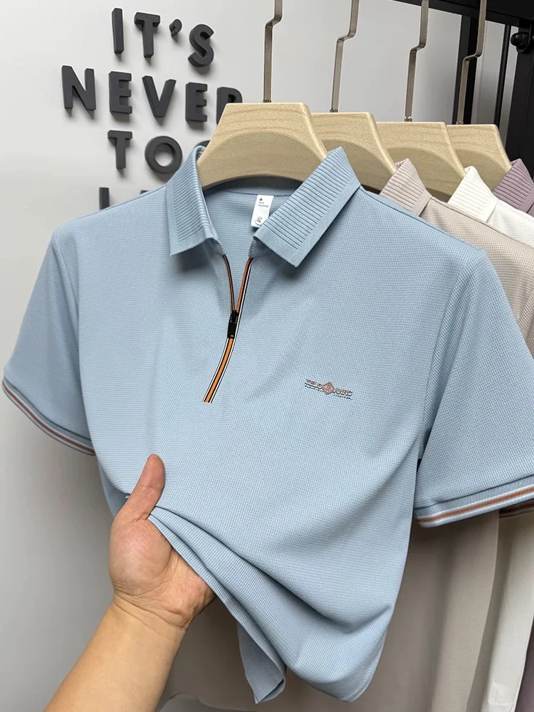 High end men's short sleeve polo shirt summer fashion new style half zipper custom concave convex letter casual business T-shirt
High end men's short sleeve polo shirt summer fashion new style half zipper custom concave convex letter casual business T-shirt