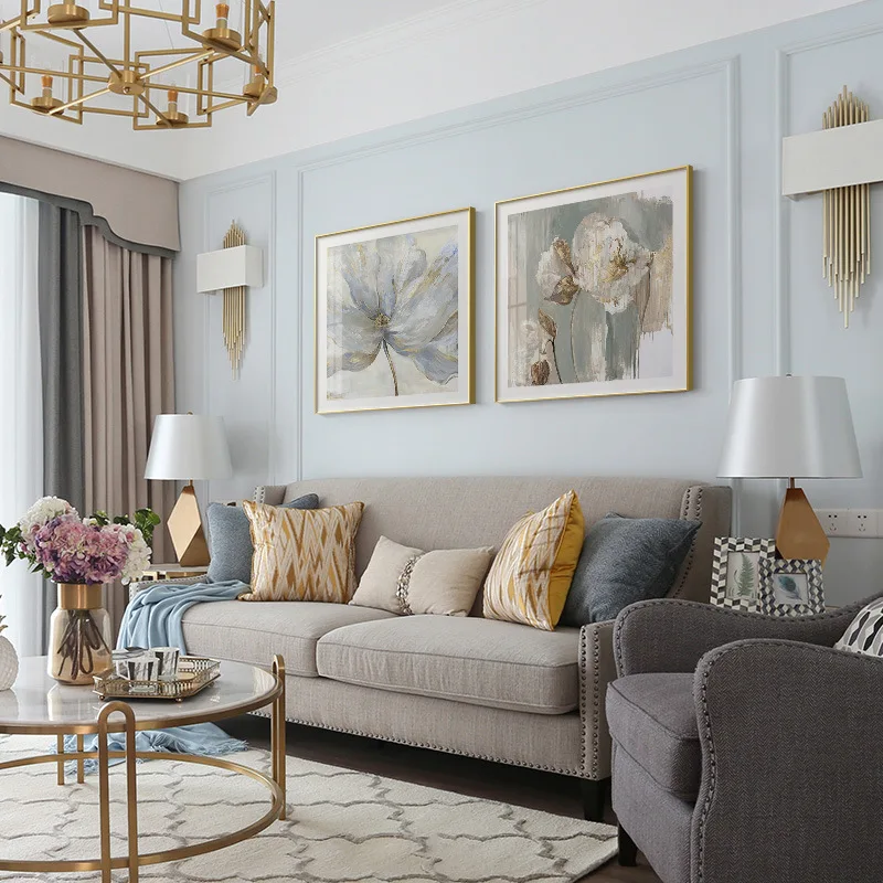 Modern American light luxury living room decorativesofa background wall French flower dining room double canvas painting
Modern American light luxury living room decorativesofa background wall French flower dining room double canvas painting