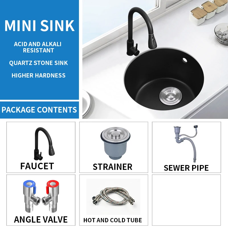 Quartz stone black round basin household mini balcony sink kitchen sink thickened embedded bar
Quartz stone black round basin household mini balcony sink kitchen sink thickened embedded bar