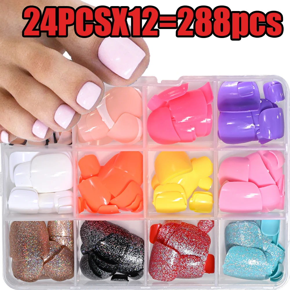 96-288Pcs Boxed Mixed Short Square False Toenails Full-Cover Solid Color&French Press On Toenails Women Feet Nail Art Tips
96-288Pcs Boxed Mixed Short Square False Toenails Full-Cover Solid Color&French Press On Toenails Women Feet Nail Art Tips