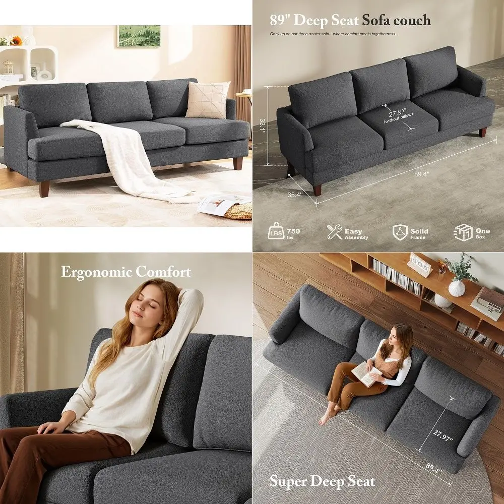3 Seater Sofa Couch with Deep Seats, 89 Mid Century Modern Upholstered Sofa with Armrests, Comfy Couches for Living Room, Bedro
3 Seater Sofa Couch with Deep Seats, 89 Mid Century Modern Upholstered Sofa with Armrests, Comfy Couches for Living Room, Bedro
